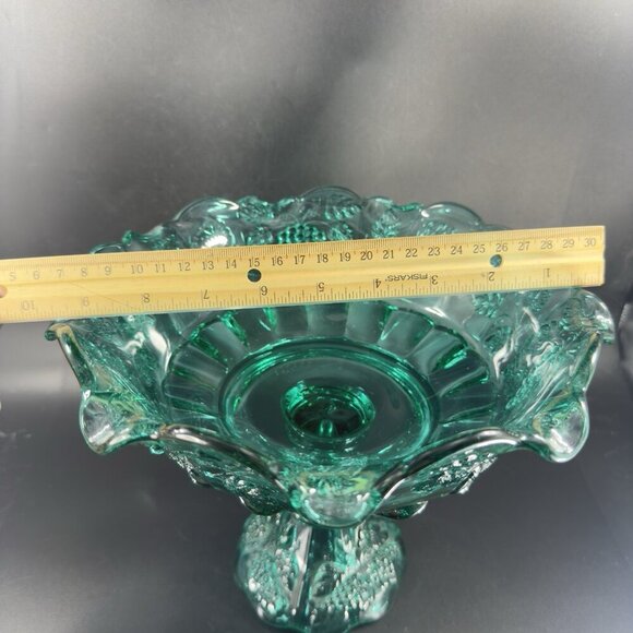 Westmoreland Laurel Green Paneled Grape Pedestal Compote Bowl Dish Sticker Tall - Picture 4 of 14